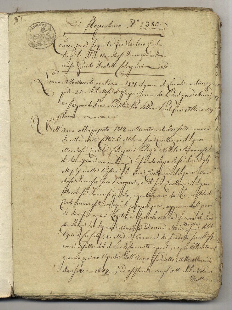 CONVENZIONE seguita fra le loro Eccellenze Marchesi Francesco e Tommaso …