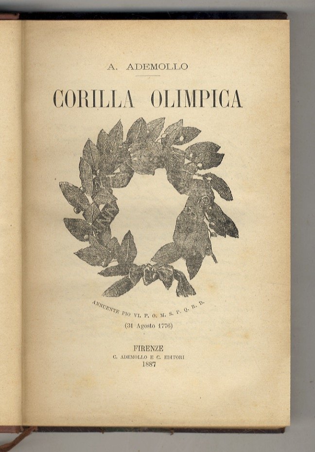 Corilla Olimpica. Annuente Pio VI P.O.M.S.P.Q.R. D. (31 Agosto 1776).