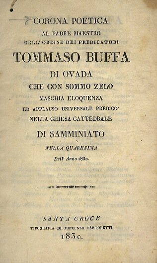 Corona poetica al Padre Maestro dell'Ordine dei Predicatori Tommaso Buffa …