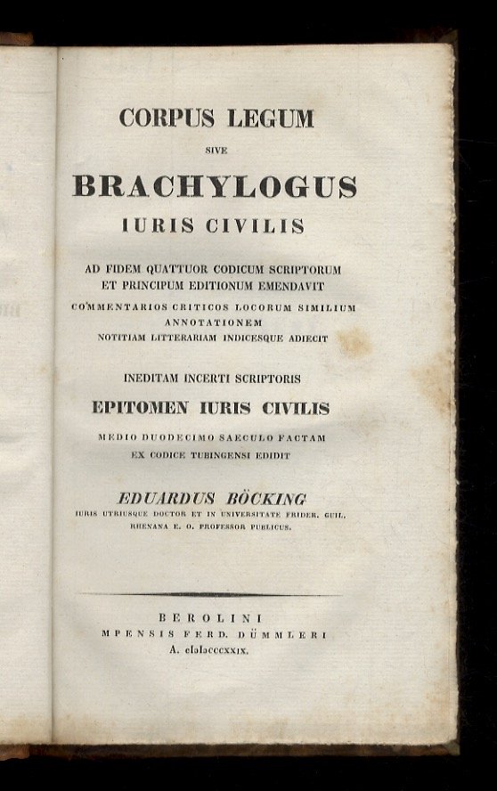 Corpus legum sive Brachylogus iuris civilis ad fidem quattuor codicum …