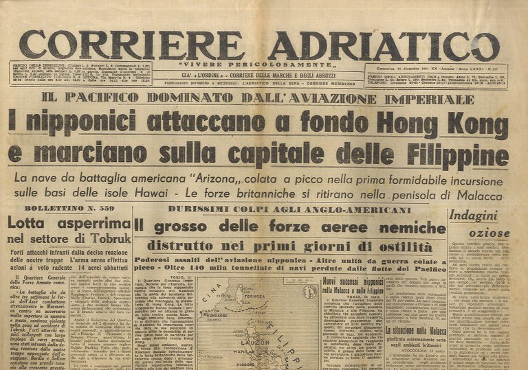 Corriere Adriatico (già "L'Ordine" - Corriere delle Marche e degli Abruzzi). "Vivere pericolosamente". Anno LXXXI - NN. 297, 299. Anno LXXXII - NN. 1, 19, 25, 42.