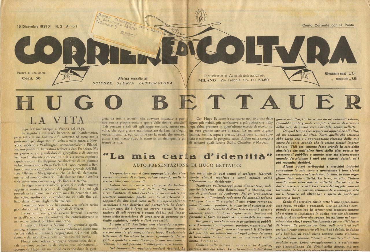CORRIERE di Coltura. Rivista mensile di scienze, storia e letteratura. …