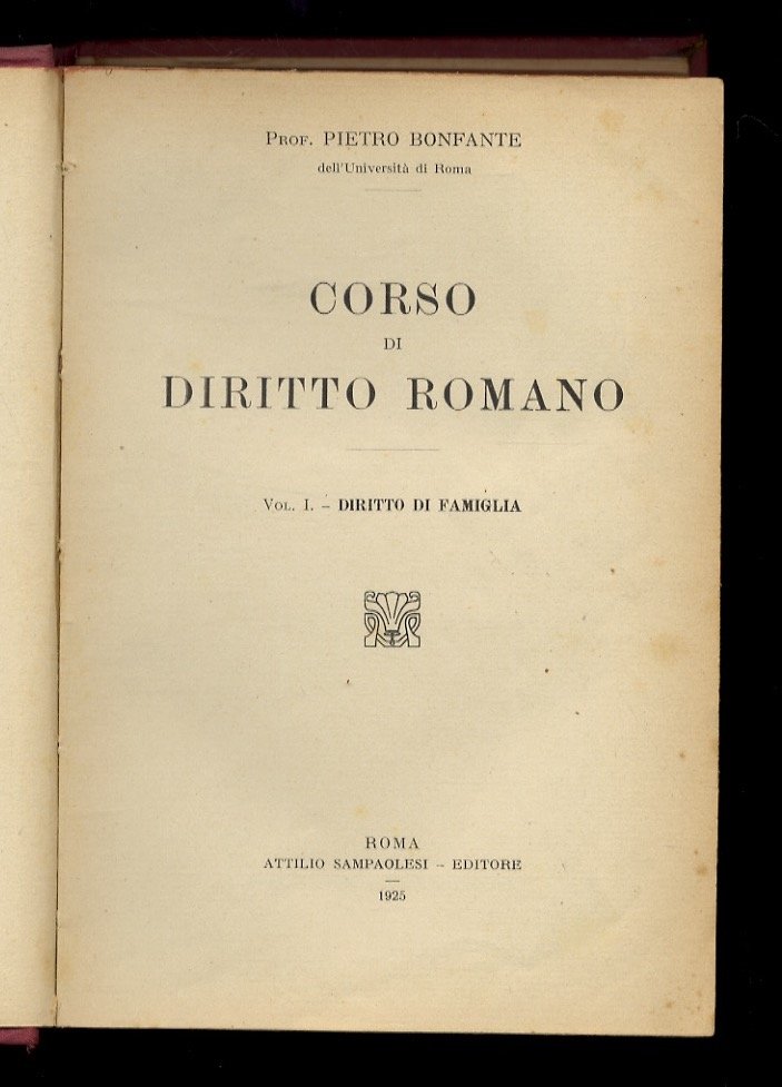 Corso di diritto romano. Vol. I: diritto di famiglia.