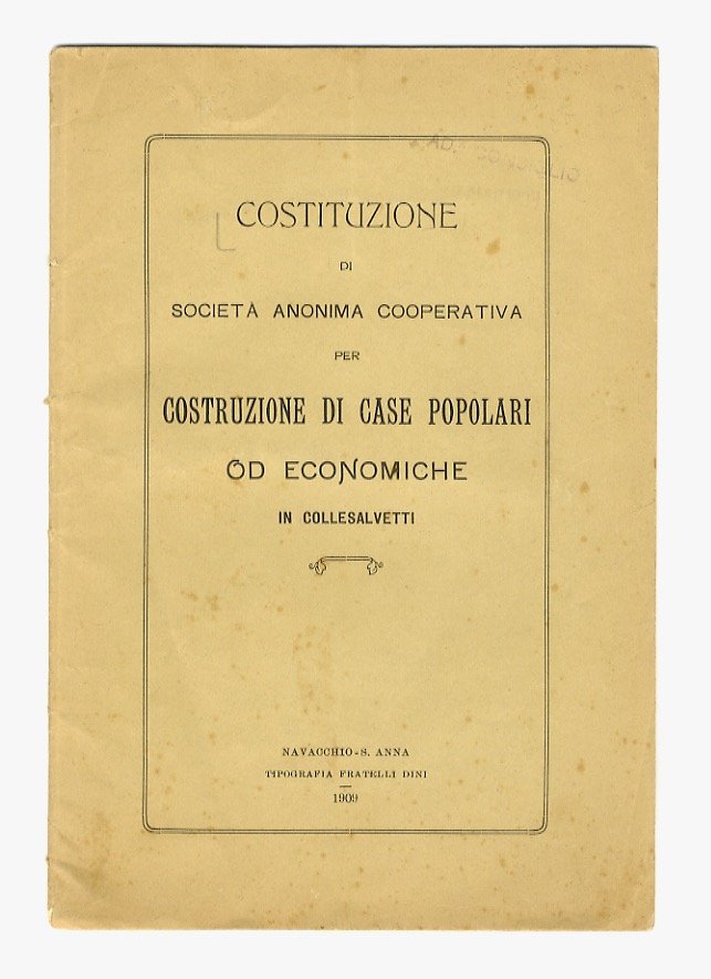 COSTITUZIONE di Società Anonima Cooperativa per costruzione di case popolari …
