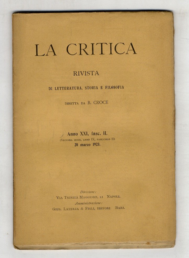 CRITICA (LA). Rivista di letteratura, storia e filosofia diretta da …