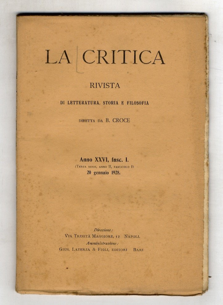 CRITICA (LA). Rivista di letteratura, storia e filosofia diretta da …