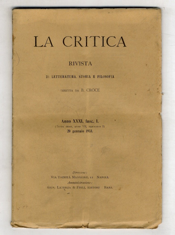 CRITICA (LA). Rivista di letteratura, storia e filosofia diretta da …