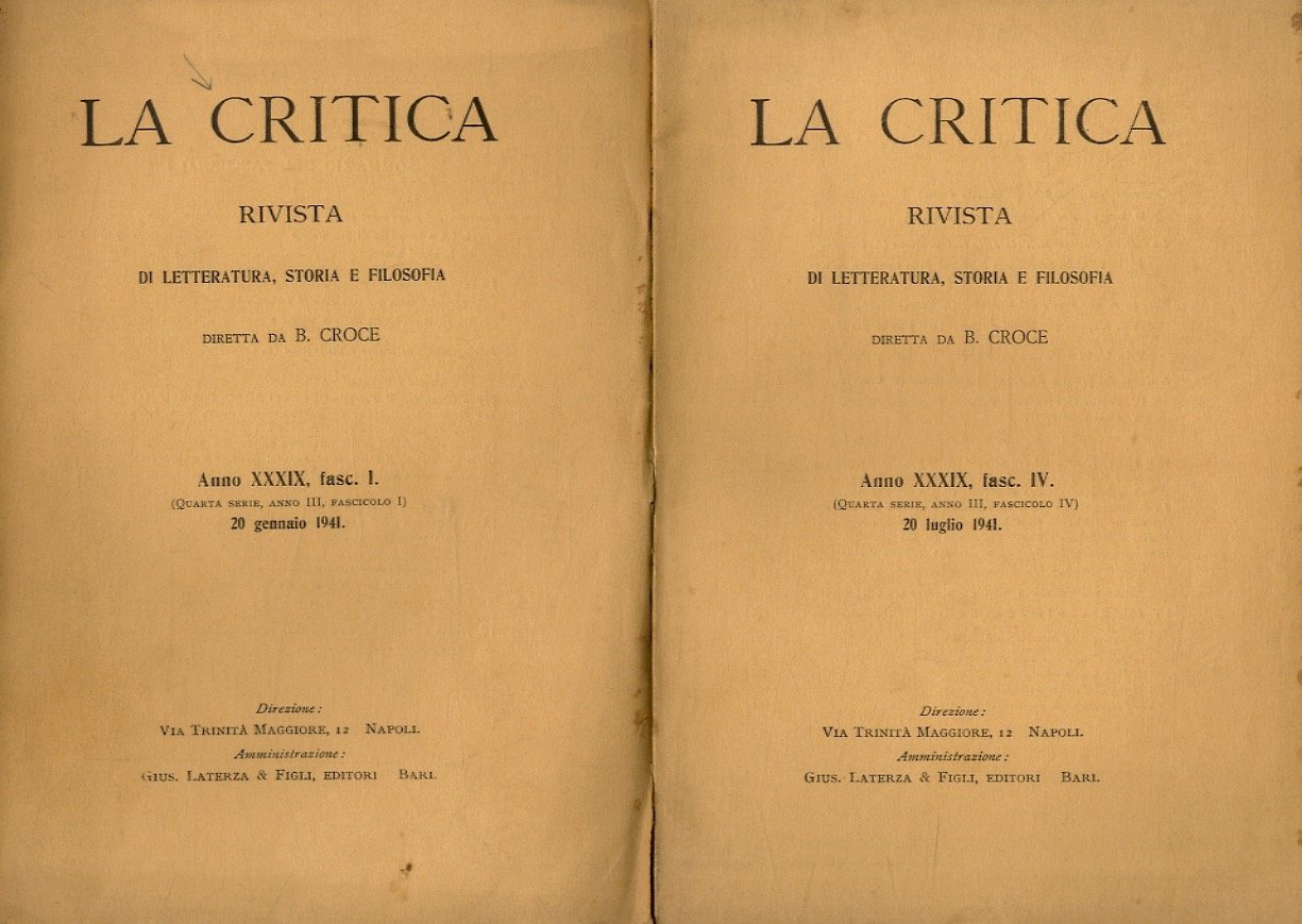 CRITICA (LA). Rivista di letteratura, storia e filosofia diretta da …