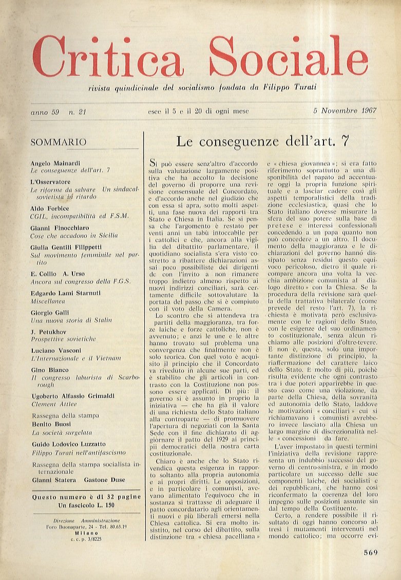 CRITICA Sociale. Rivista quindicinale del socialismo fondata da Filippo Turati. …
