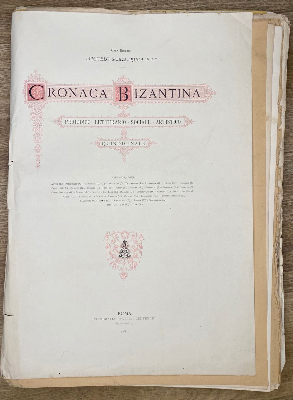 Cronaca Bizantina. Anno I. 1881: dal n. 1 del 15 …