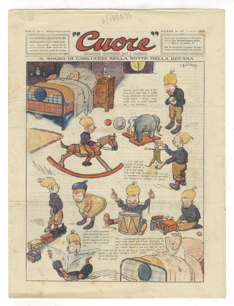 CUORE. Giornale illustrato peri ragazzi. Anno II, 1922: nn. 1, …