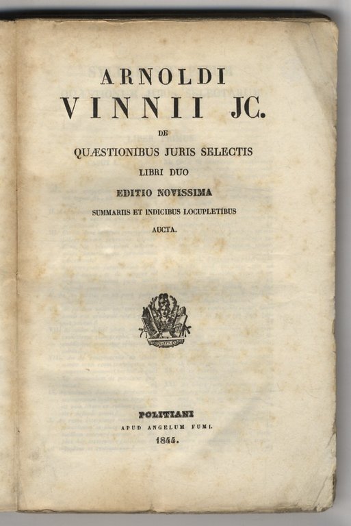 De quaestionibus juris selectis libri duo. Editio novissima summariis et …