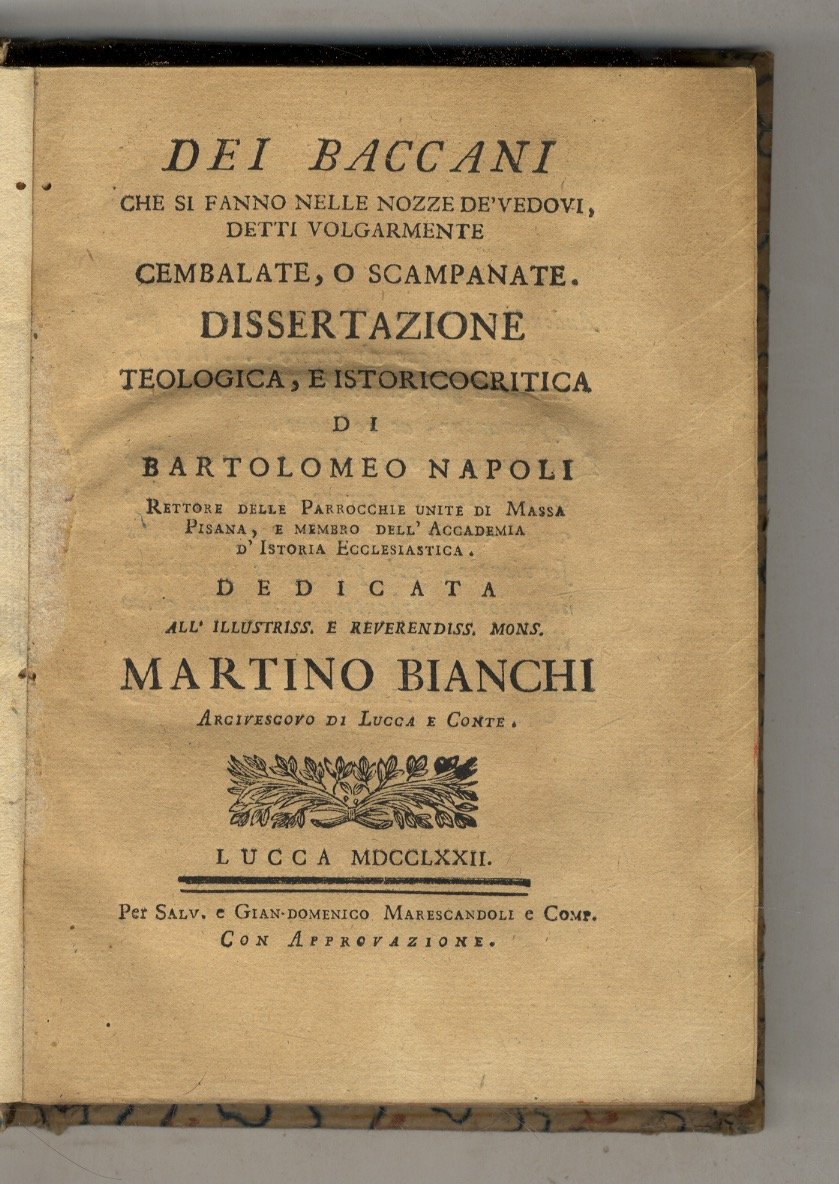 Dei baccani che si fanno nelle nozze de' vedovi, detti … | Immagine principale