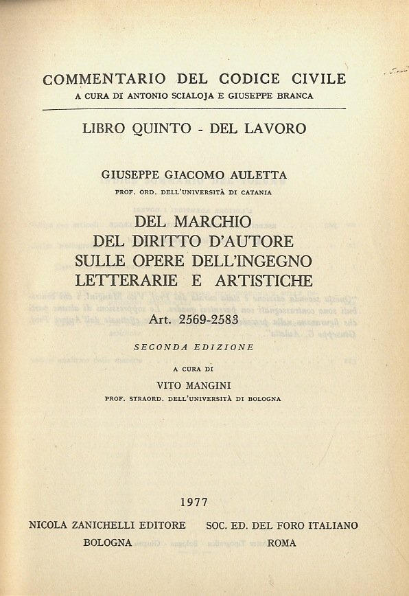 Del marchio, del diritto d'autore sulle opere dell'ingegno letterarie e …