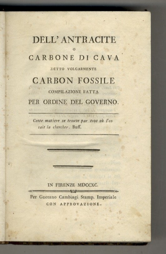 Dell'antracite o carbone di cava volgarmente carbon fossile. Compilazione fatta …