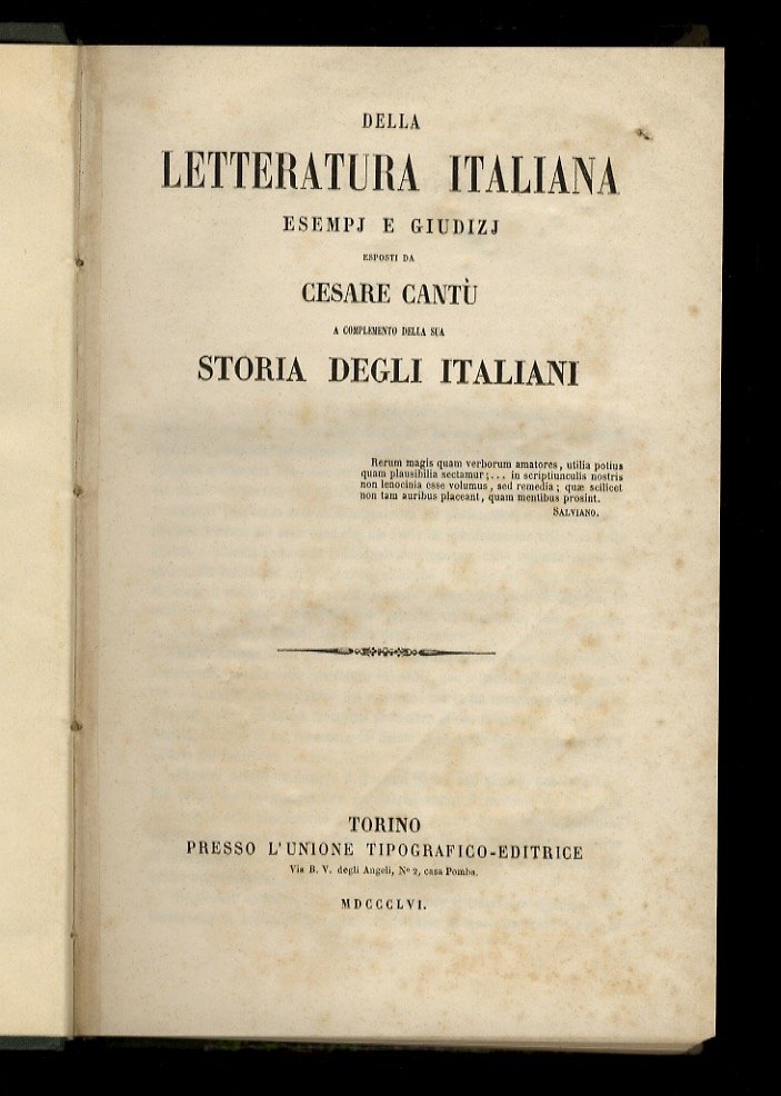 Della Letteratura italiana, esempj e giudizj. A complemento della sua … | Immagine principale