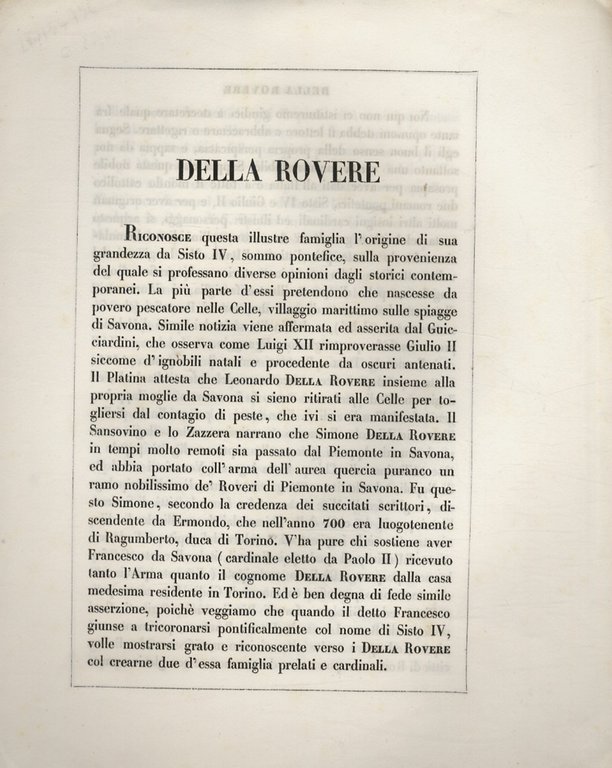 DELLA ROVERE di Savona. Della Rovere duchi d'Urbino.