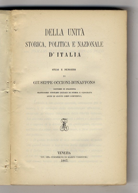 Della unità storica, politica e nazionale d'Italia. Studi e pensieri … | Immagine principale