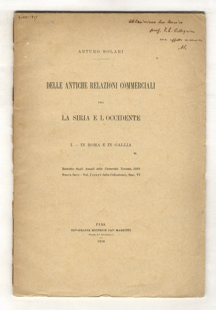 Delle antiche relazioni commerciali fra la Siria e l'Occidente. I. …