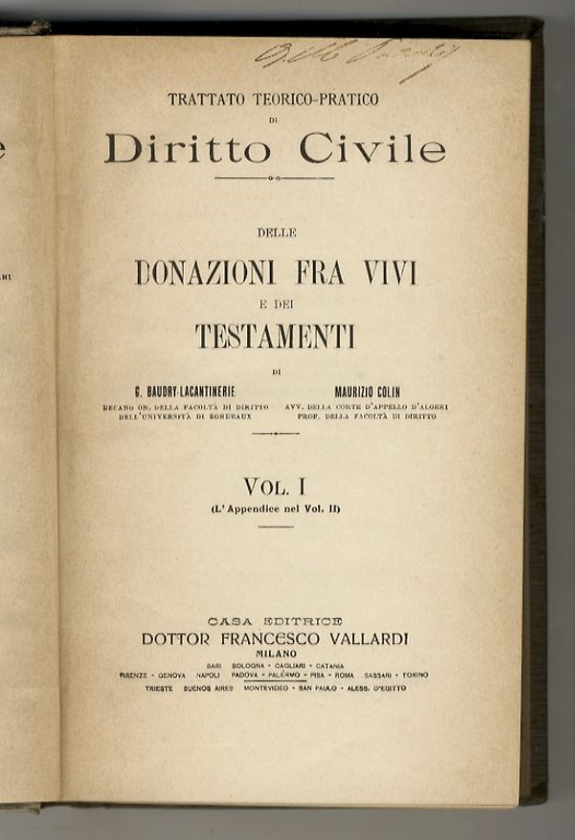 Delle donazioni fra vivi e dei testamenti. Con addizioni di Alfredo Ascoli e Pietro Bonfante.
