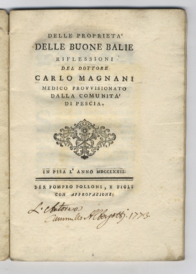 Delle proprietà delle buone balie riflessioni del dottore Carlo Magnani … | Immagine principale