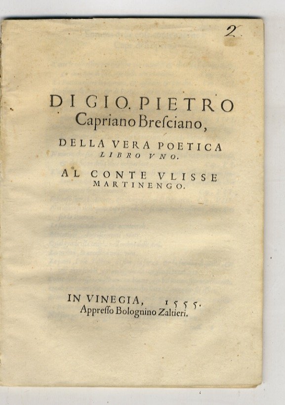 Di Gio. Pietro Capriano della vera poetica libro uno. Al …