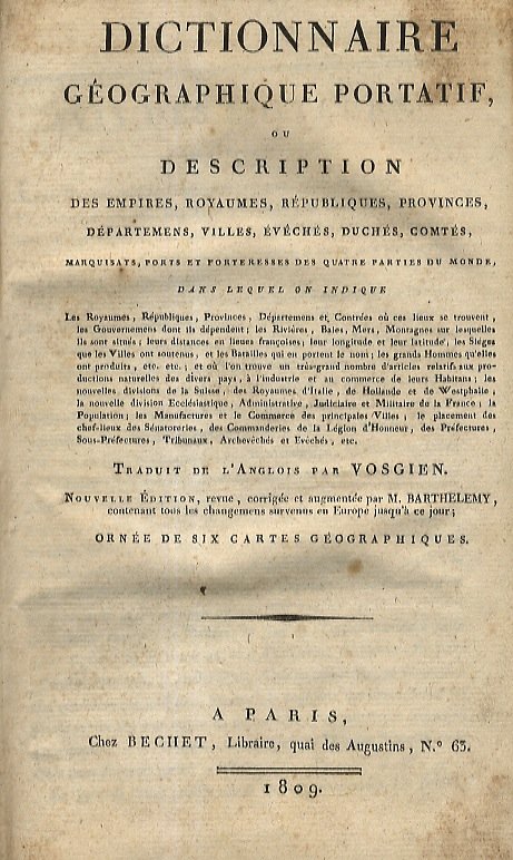 Dictionnaire géographique portatif, ou Description des empires, royaumes, républiques, provinces, …