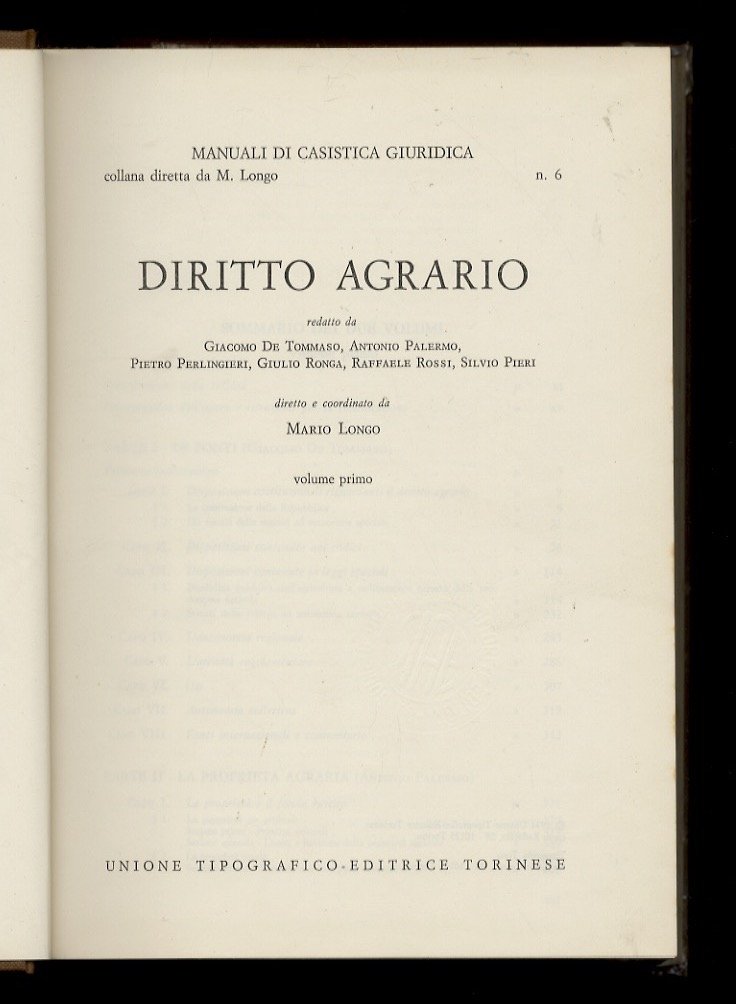 DIRITTO agrario, redatto da Giacomo De Tommaso, Antonio Palermo, Pietro …