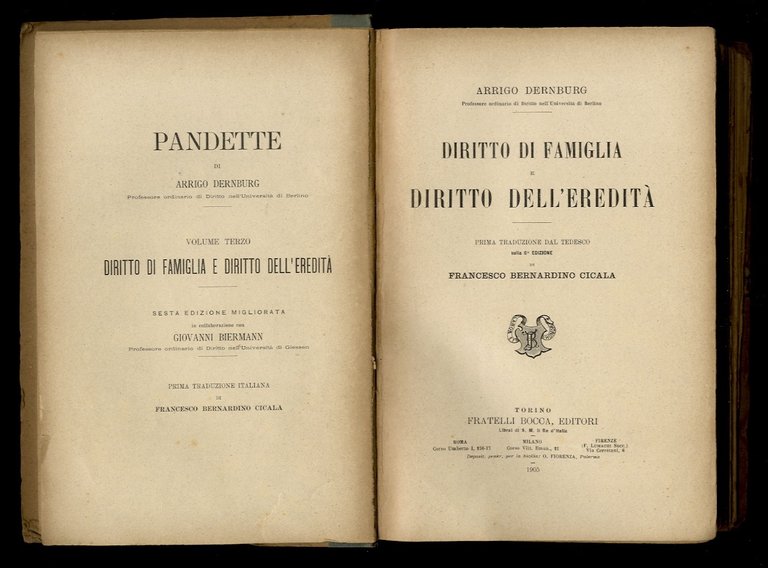 Diritto di famiglia e diritto dell'eredità. Prima traduzione dla tedesco …