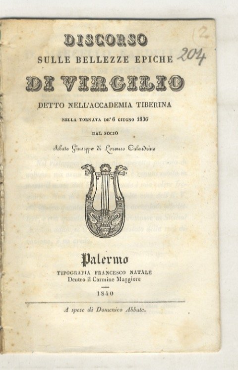 Discorso sulle bellezze epiche di Virgilio detto nell'Accademia Tiberina nella …