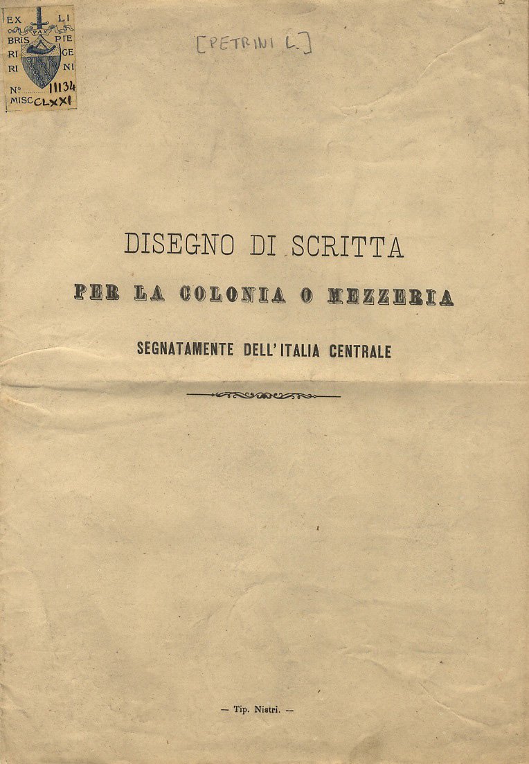Disegno di scritta per la colonia o mezzeria, segnatamente dell'Italia …