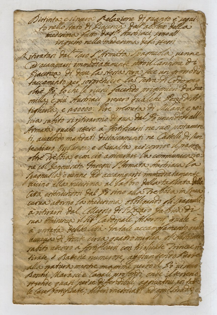 Distinta e sincera relazione di quanto è seguito nello Stato …