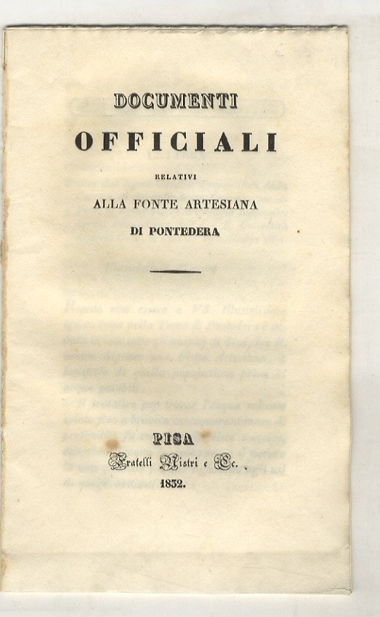 DOCUMENTI officiali relativi alla fonte artesiana di Pontedera.