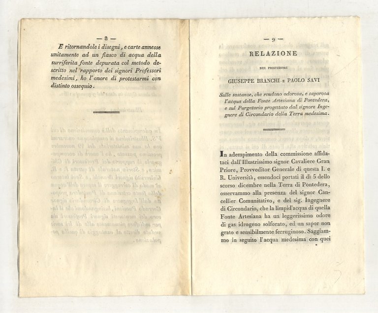 DOCUMENTI officiali relativi alla fonte artesiana di Pontedera.