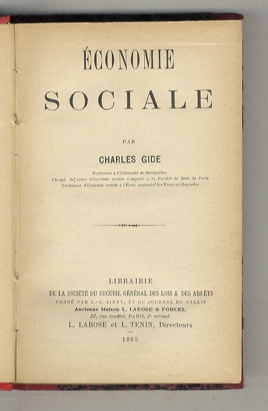 Économie Sociale. [Les Institutions du Progrès Social au début du …