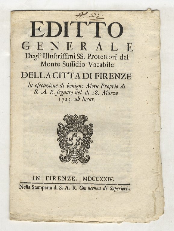 “Editto” generale degl'Illustrissimi SS. Protettori del Monte Sussidio Vacabile della … | Immagine Gallery 2
