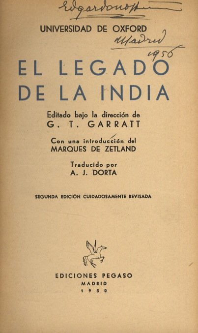 El legado de la India. Editado bajo la direccion de …