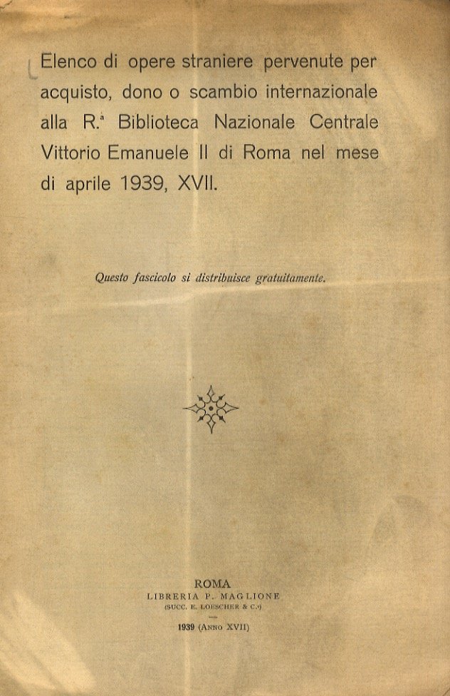 ELENCO di opere straniere pervenute per acquisto, dono o scambio …