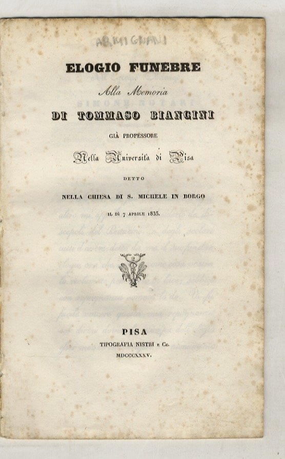 Elogio funebre alla memoria di Tommaso Biancini già professore nella …