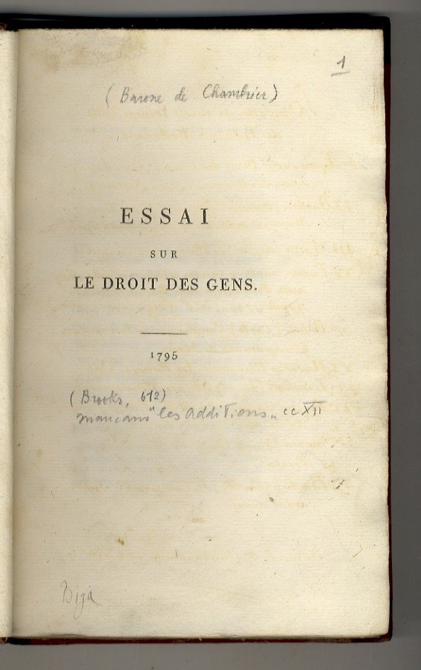 Essai sur le droit des gens. [Legato con:] Barbieri Gaetano. …