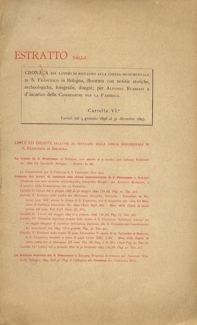 ESTRATTO dalla: Cronaca dei lavori di ristauro alla chiesa monumentale …