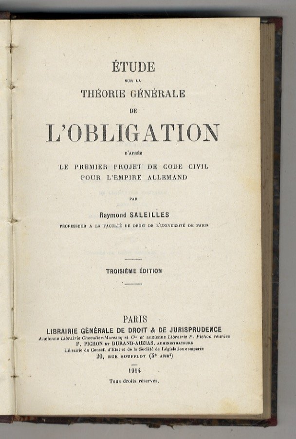 Étude sula théorie générale de l'Obligation d'aprés le premier projet …