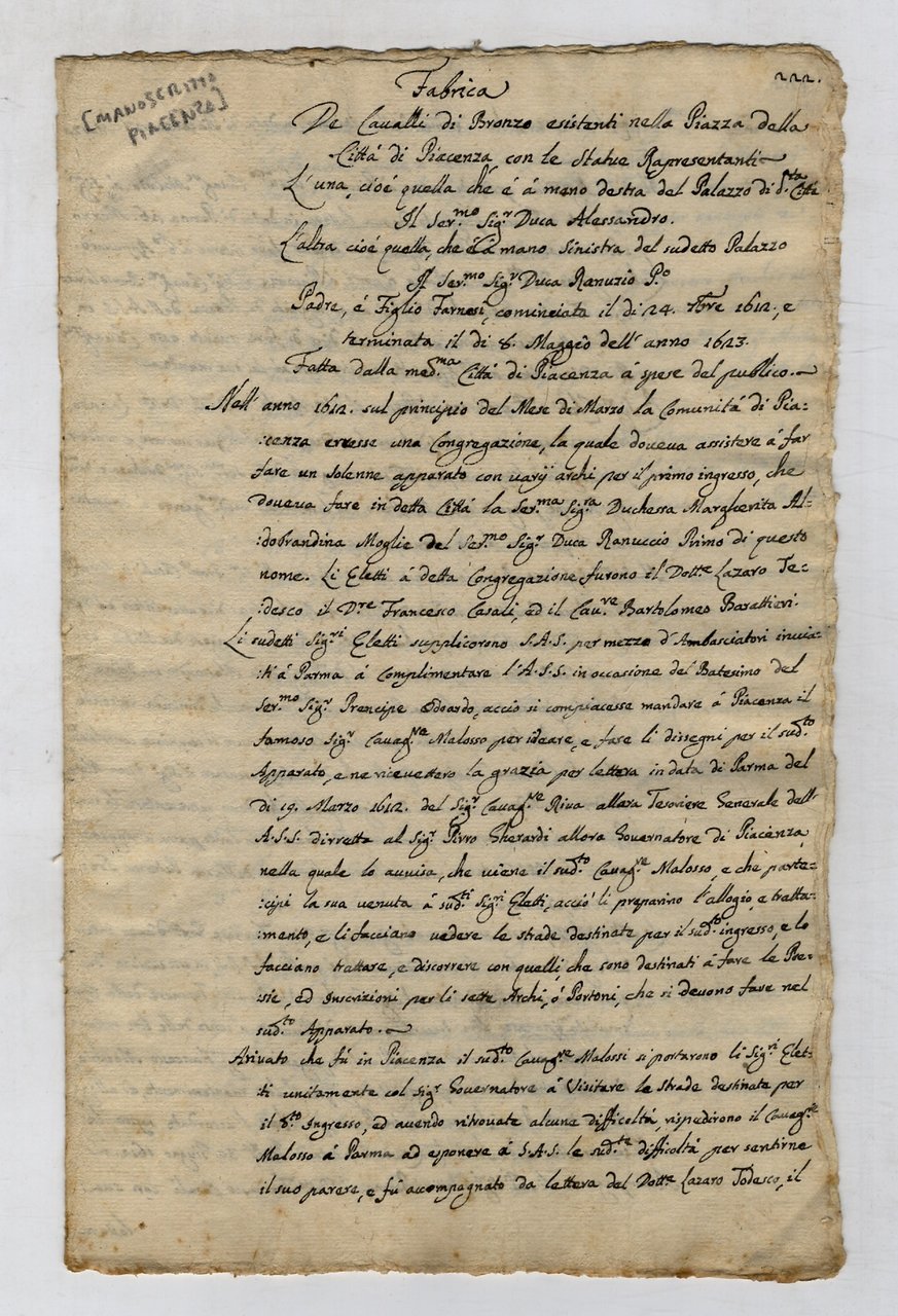 Fabrica de cavalli di bronzo esistenti nella Piazza della città …