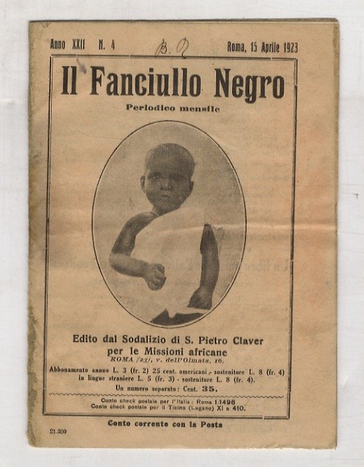 FANCIULLO (IL) negro. Periodico mensile. Anno XXII, n. 4. Roma …