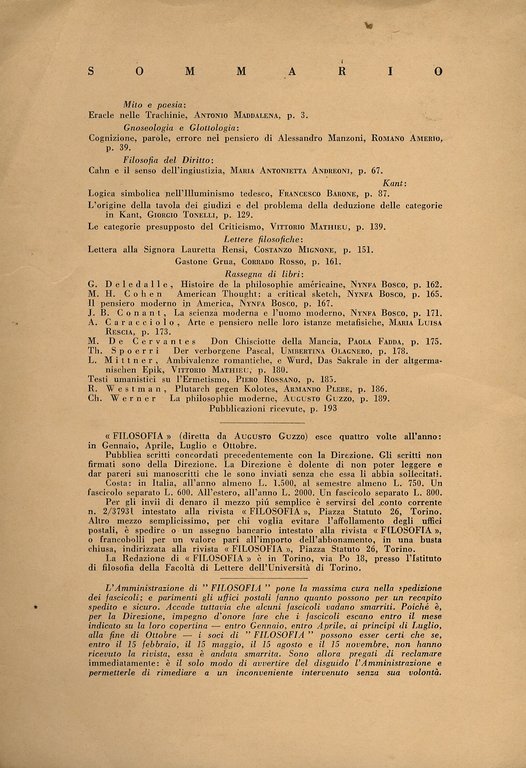FILOSOFIA. Rivista trimestrale. Anno VII, fascicolo I, gennaio 1956.