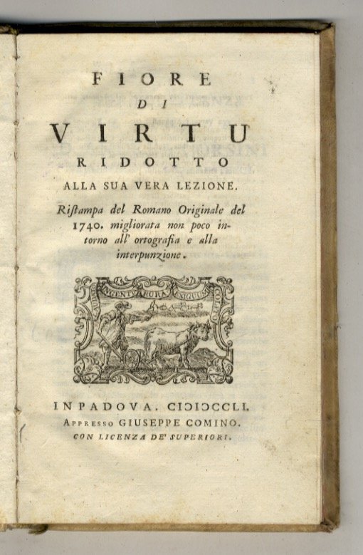 Fiore di Virtù ridotto alla sua vera lezione. Ristampa del … | Immagine principale