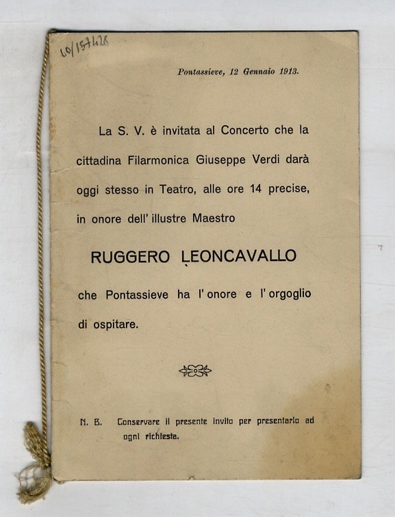 Firma autografa del musicista, su biglietto d'invito al concerto che …