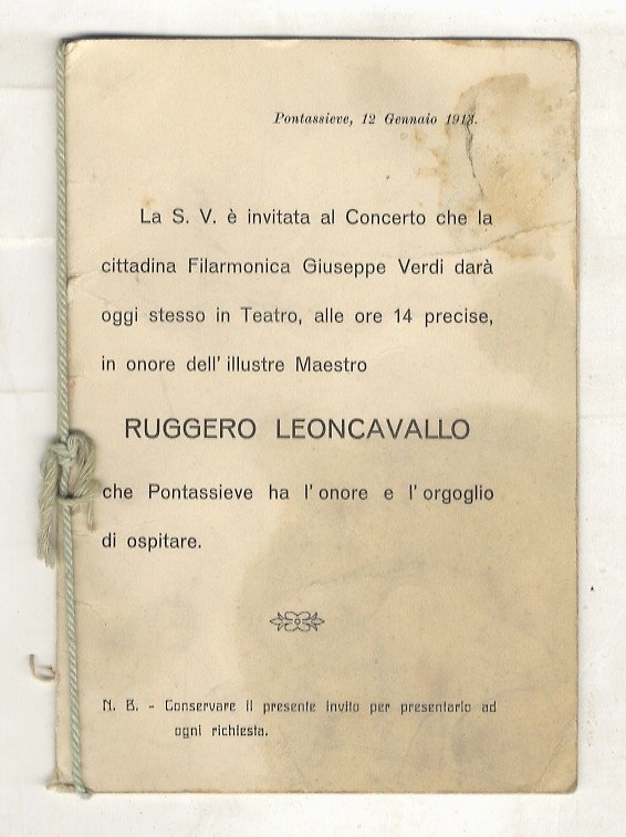 Firma autografa del musicista, su biglietto d'invito al concerto che …