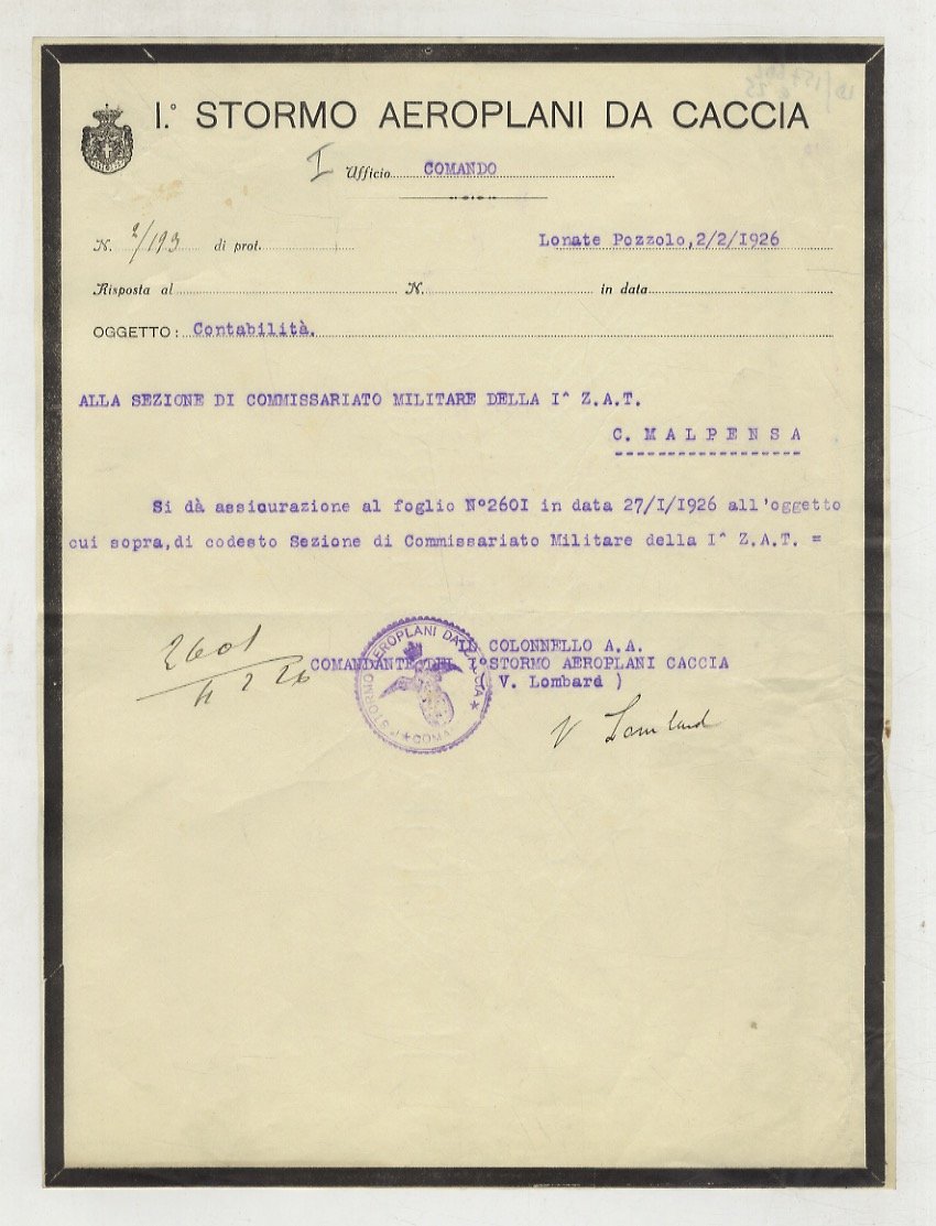 Firma autografa su una lettera dattiloscritta (oggetto: contabilità) sulla facciata …