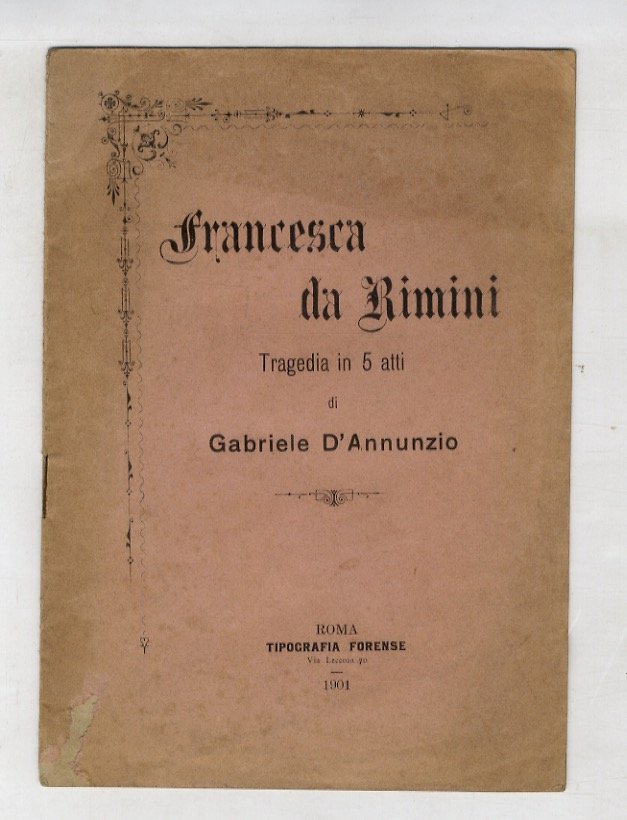 Francesca da Rimini. Tragedia in cinque atti.